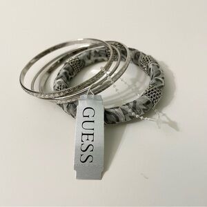 Guess Silver Tone and Grey Leopard Print Bangle Set